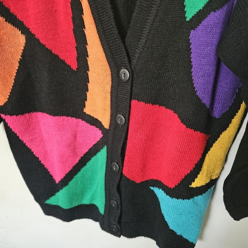 Norton McNaughton Vintage Womens Small Colorful Geometric Cardigan Sweater Funky - Picture 5 of 7